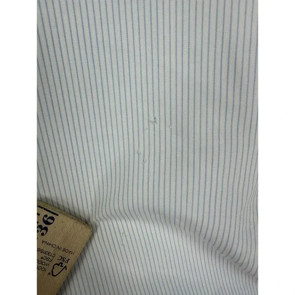 Brooks Brothers Shirt Mens 17.5 33 Traditional Fit Non Iron Blue White Stripe